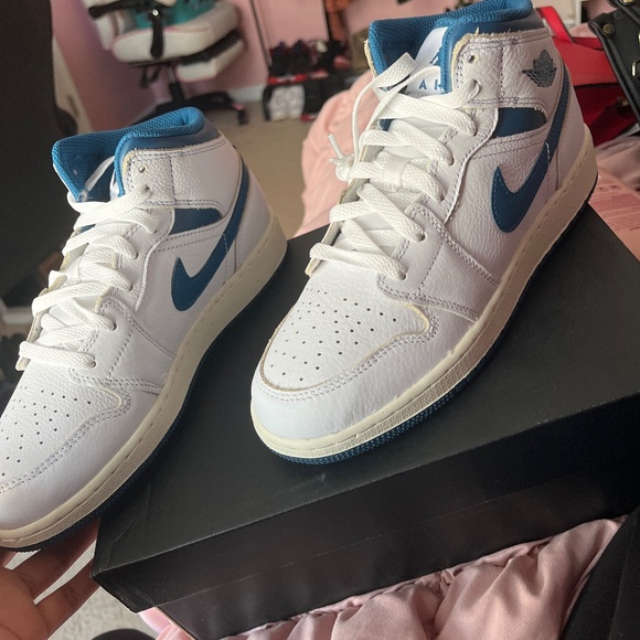 Air jordan 1 MID SE white/industrial Blue-sail